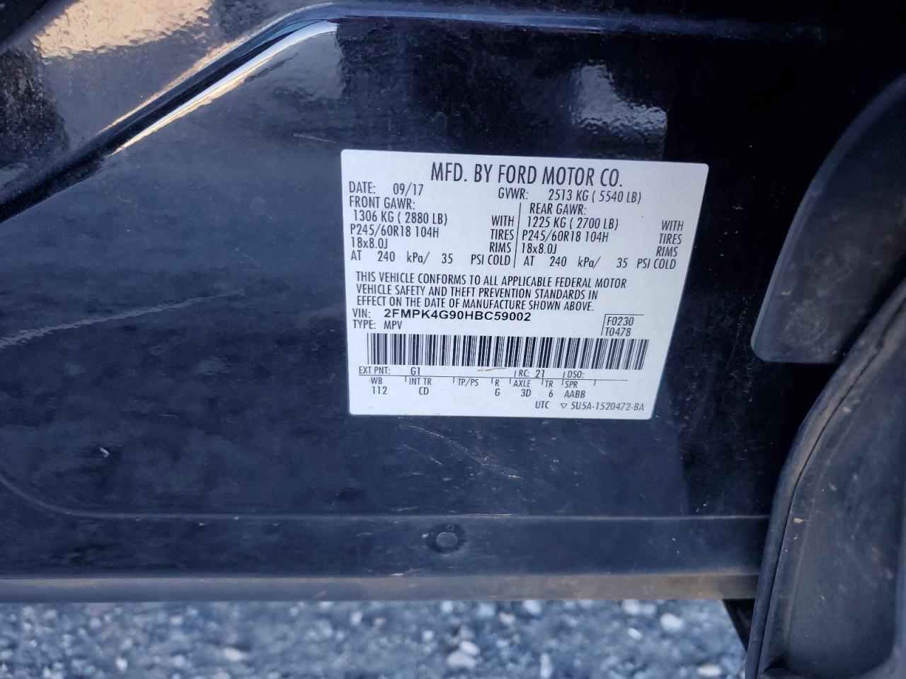 2017 Ford Edge Se VIN: 2FMPK4G90HBC59002 Lot: 92049565