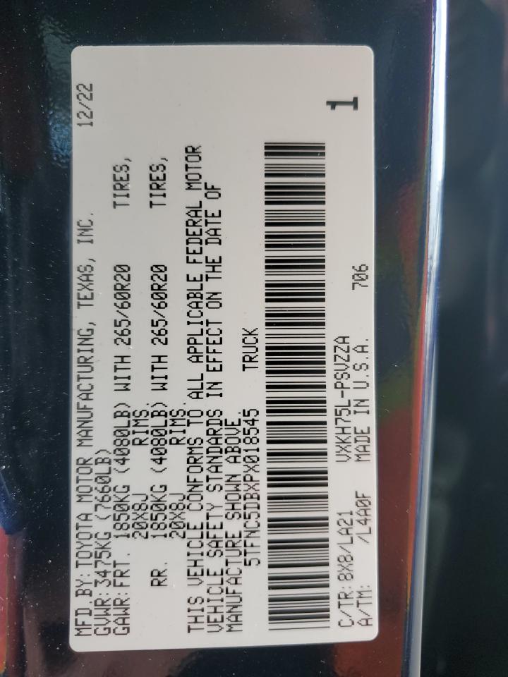 2023 Toyota Tundra Crewmax Platinum VIN: 5TFNC5DBXPX018545 Lot: 91938865