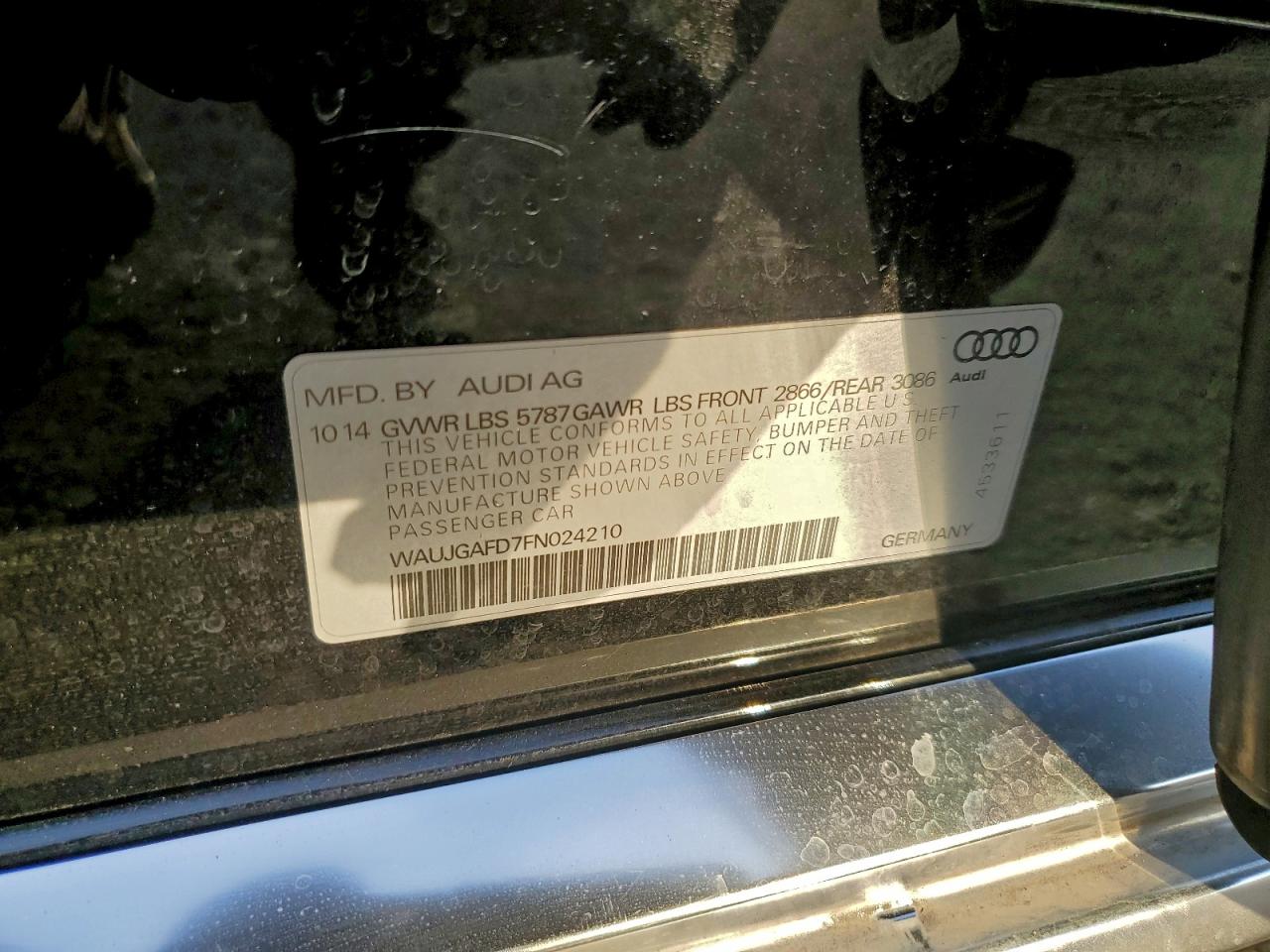 2015 Audi A8 Quattro VIN: WAUJGAFD7FN024210 Lot: 94632305