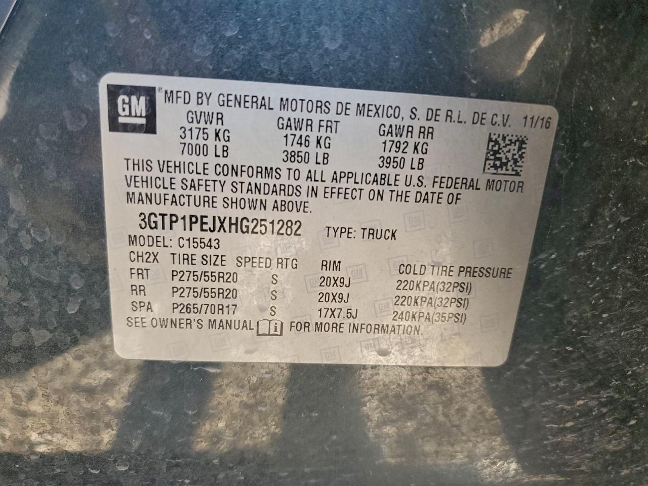 2017 GMC Sierra C1500 Denali VIN: 3GTP1PEJXHG251282 Lot: 94643285