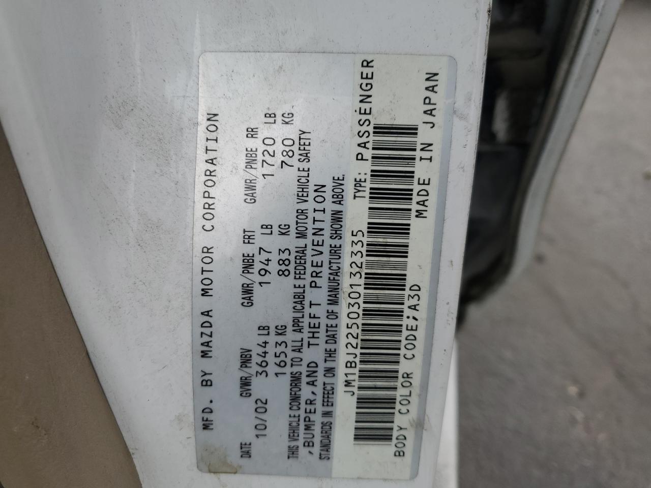 2003 Mazda Protege Dx VIN: JM1BJ225030132335 Lot: 91643565