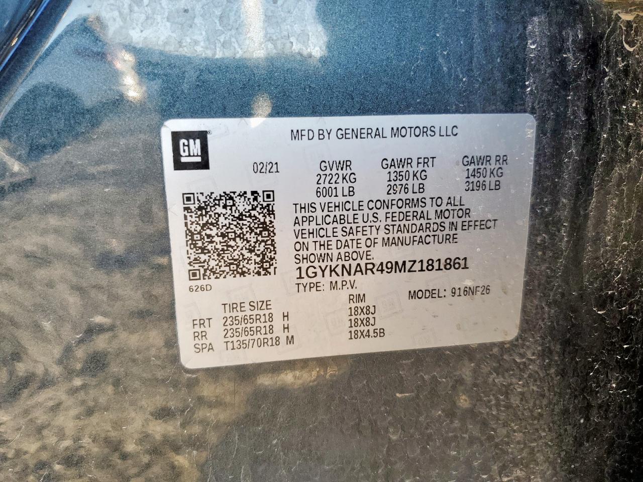 2021 Cadillac Xt5 Luxury VIN: 1GYKNAR49MZ181861 Lot: 92321715