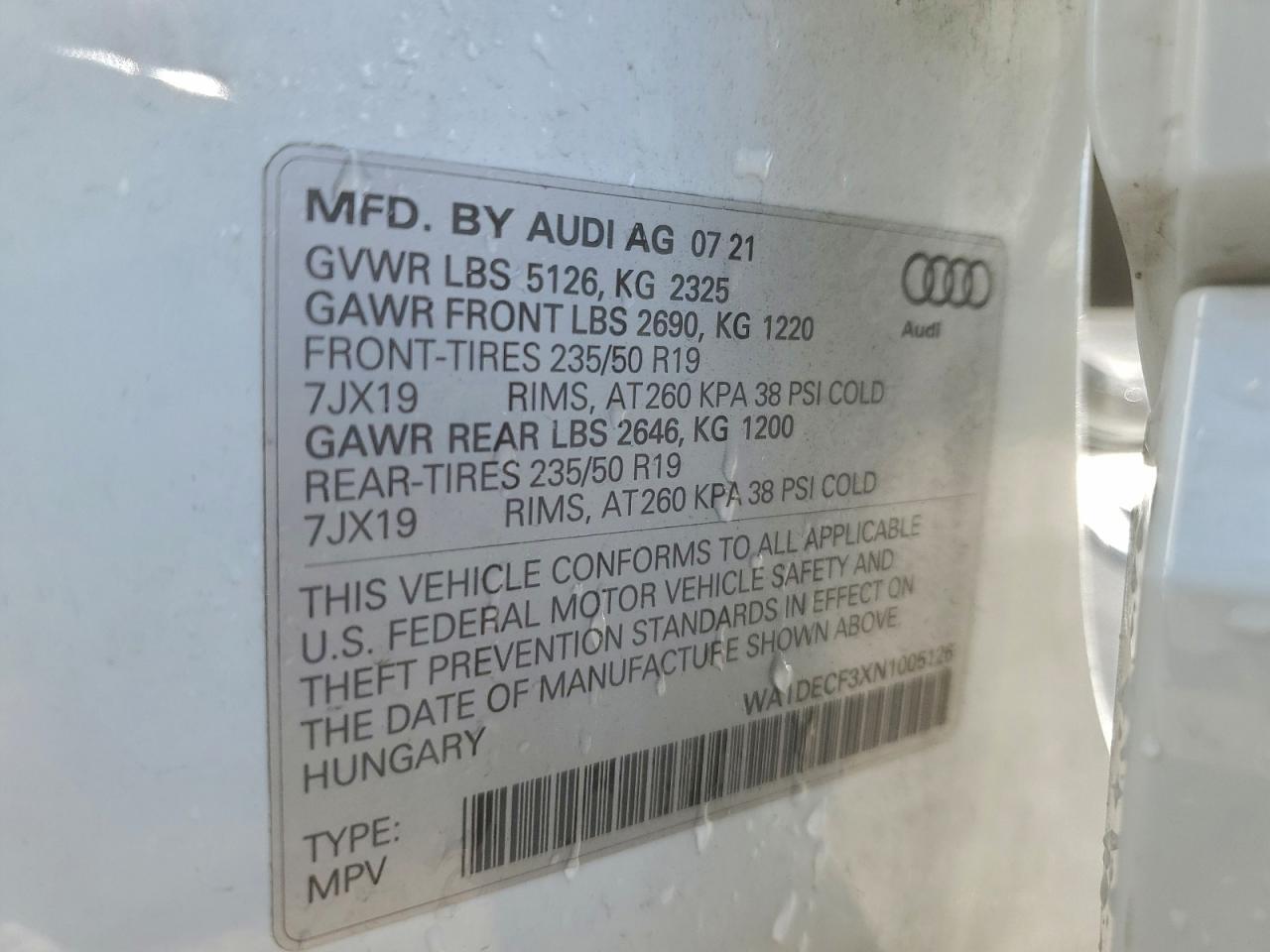 2022 Audi Q3 Premium S Line 45 VIN: WA1DECF3XN1005126 Lot: 92038895