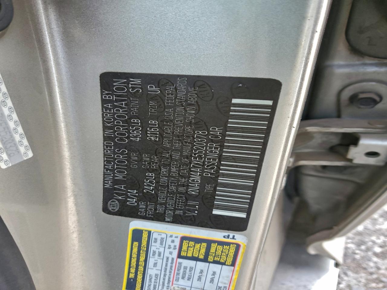 2014 Kia Optima Lx VIN: KNAGM4A7XE5520378 Lot: 94096115