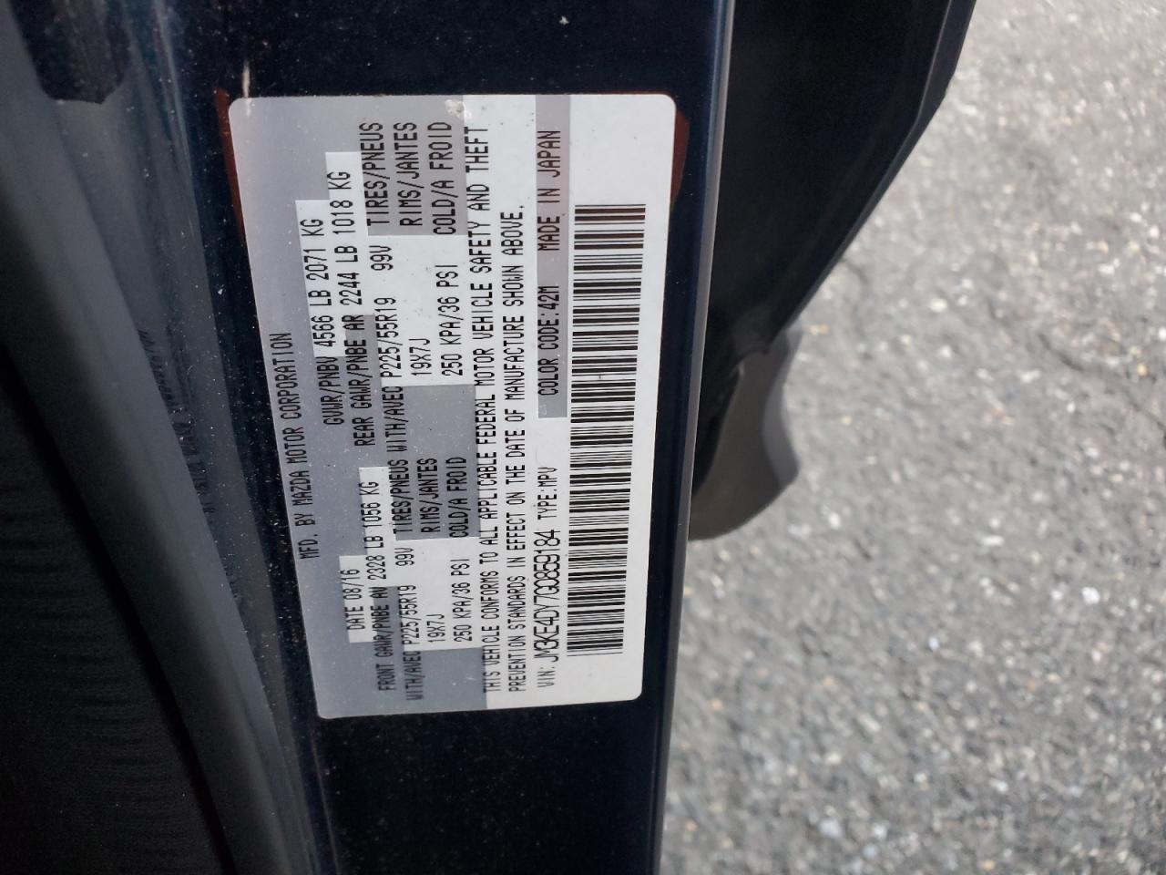 2016 Mazda Cx-5 Gt VIN: JM3KE4DY7G0859184 Lot: 92858065