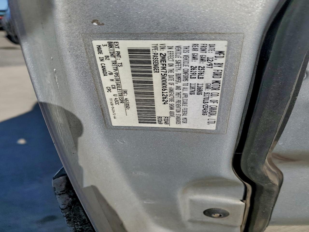 1998 Mercury Grand Marquis Ls VIN: 2MEFM75WXWX612624 Lot: 91910555