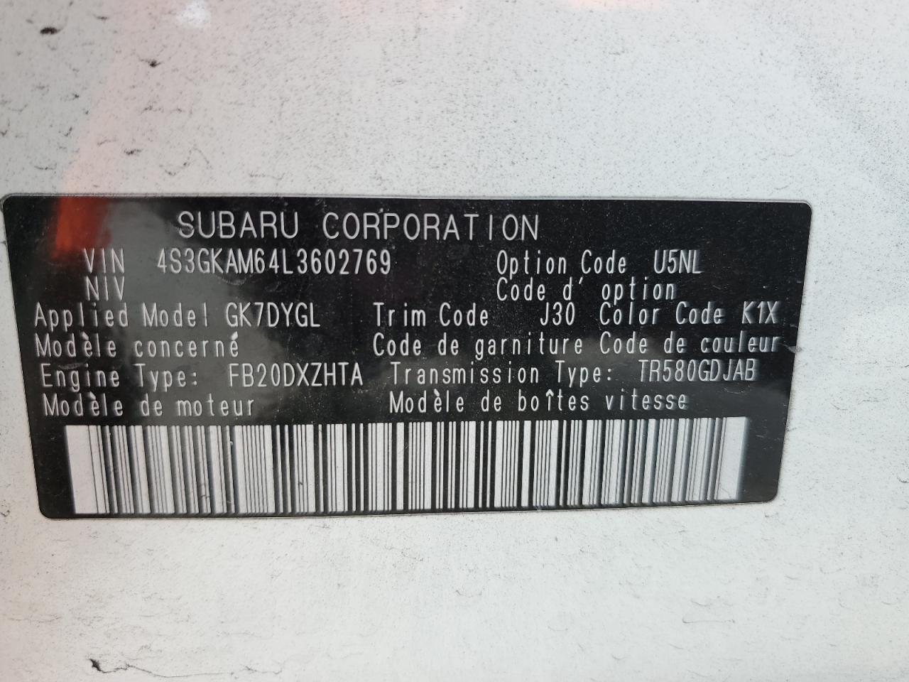 2020 Subaru Impreza Sport VIN: 4S3GKAM64L3602769 Lot: 92019545