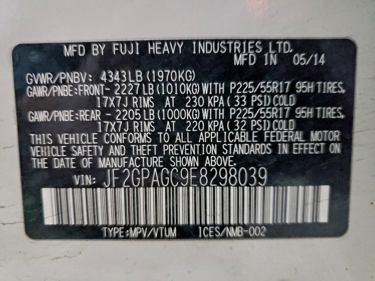 2014 Subaru Xv Crosstrek 2.0 Limited VIN: JF2GPAGC9E8298039 Lot: 94151385