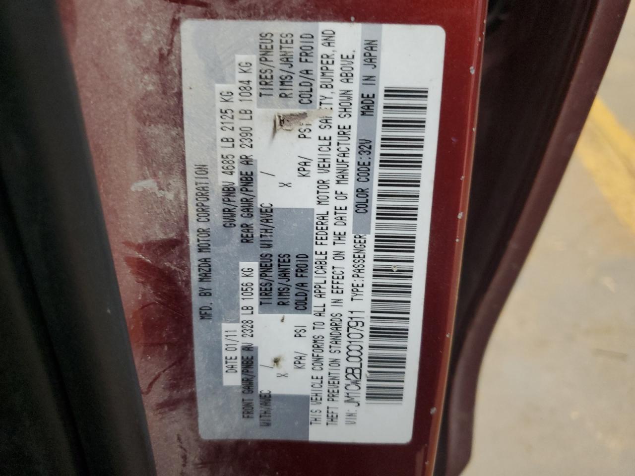 2012 Mazda 5 VIN: JM1CW2BL0C0107911 Lot: 91187475