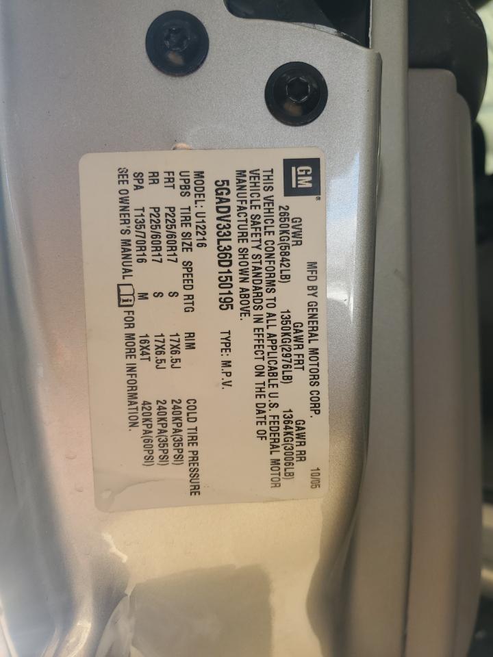 2006 Buick Terraza Cxl VIN: 5GADV33L36D150195 Lot: 93281065