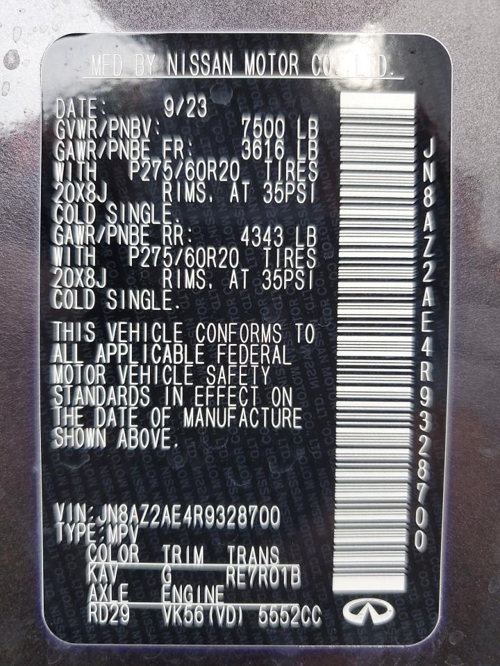 2024 Infiniti Qx80 Luxe VIN: JN8AZ2AE4R9328700 Lot: 90359085