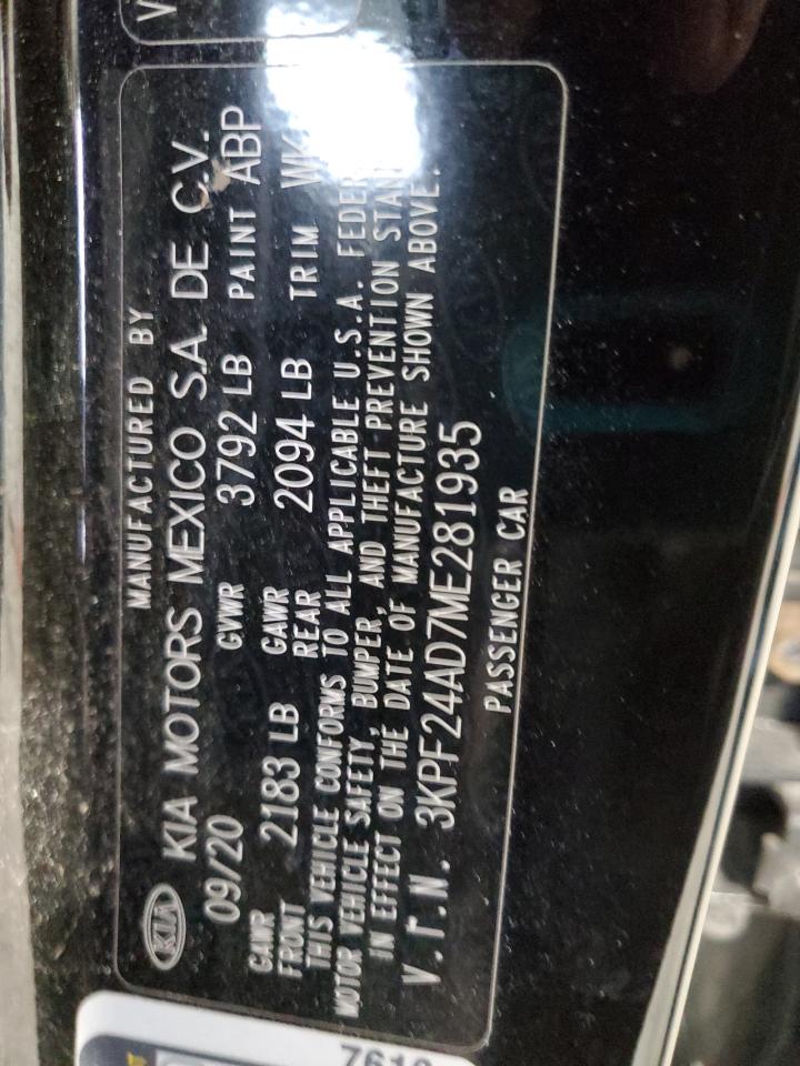 2021 Kia Forte Fe VIN: 3KPF24AD7ME281935 Lot: 92249575