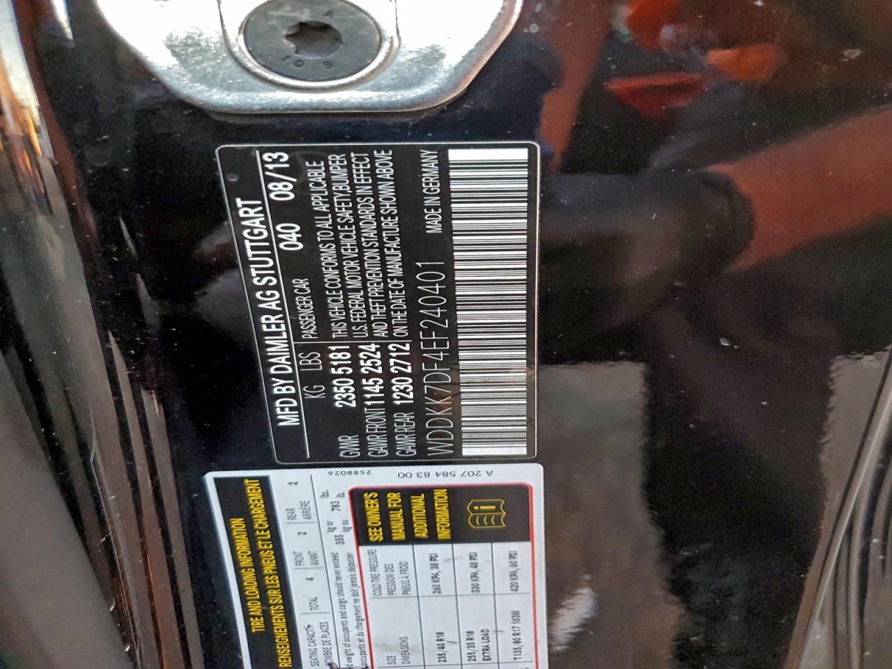 2014 Mercedes-Benz E 550 VIN: WDDKK7DF4EF240401 Lot: 94489865