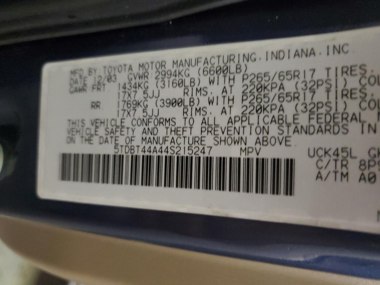 2004 Toyota Sequoia Sr5 VIN: 5TDBT44A44S215247 Lot: 92609915