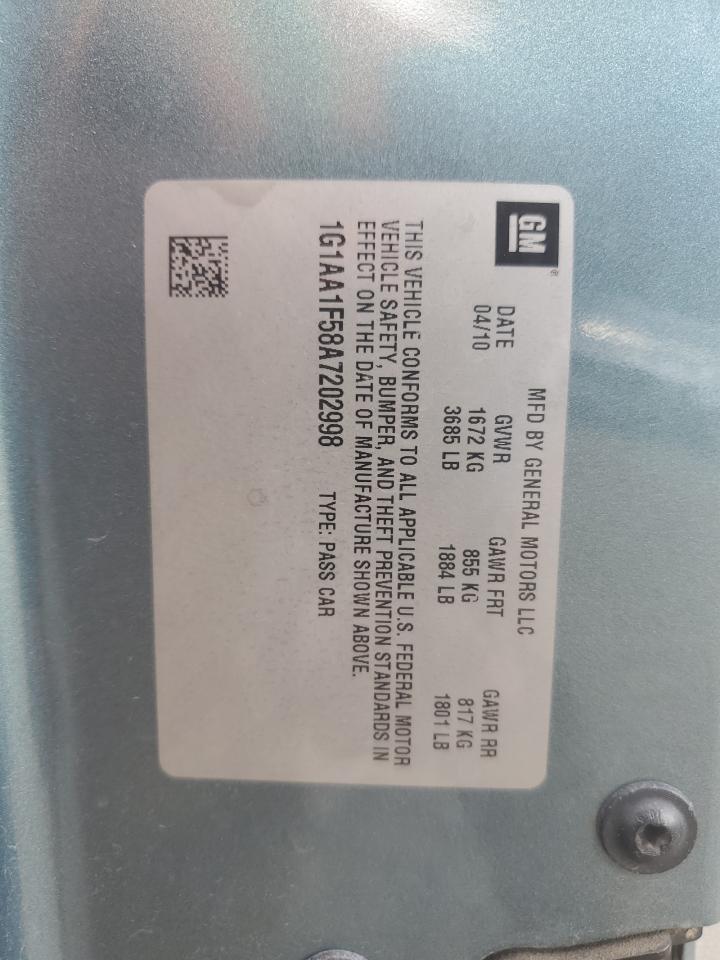 2010 Chevrolet Cobalt Ls VIN: 1G1AA1F58A7202998 Lot: 91741575