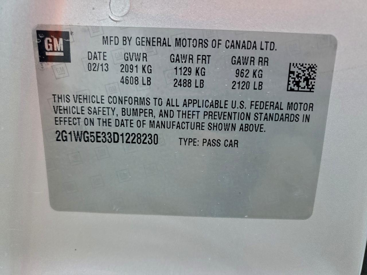 2013 Chevrolet Impala Lt VIN: 2G1WG5E33D1228230 Lot: 93208855