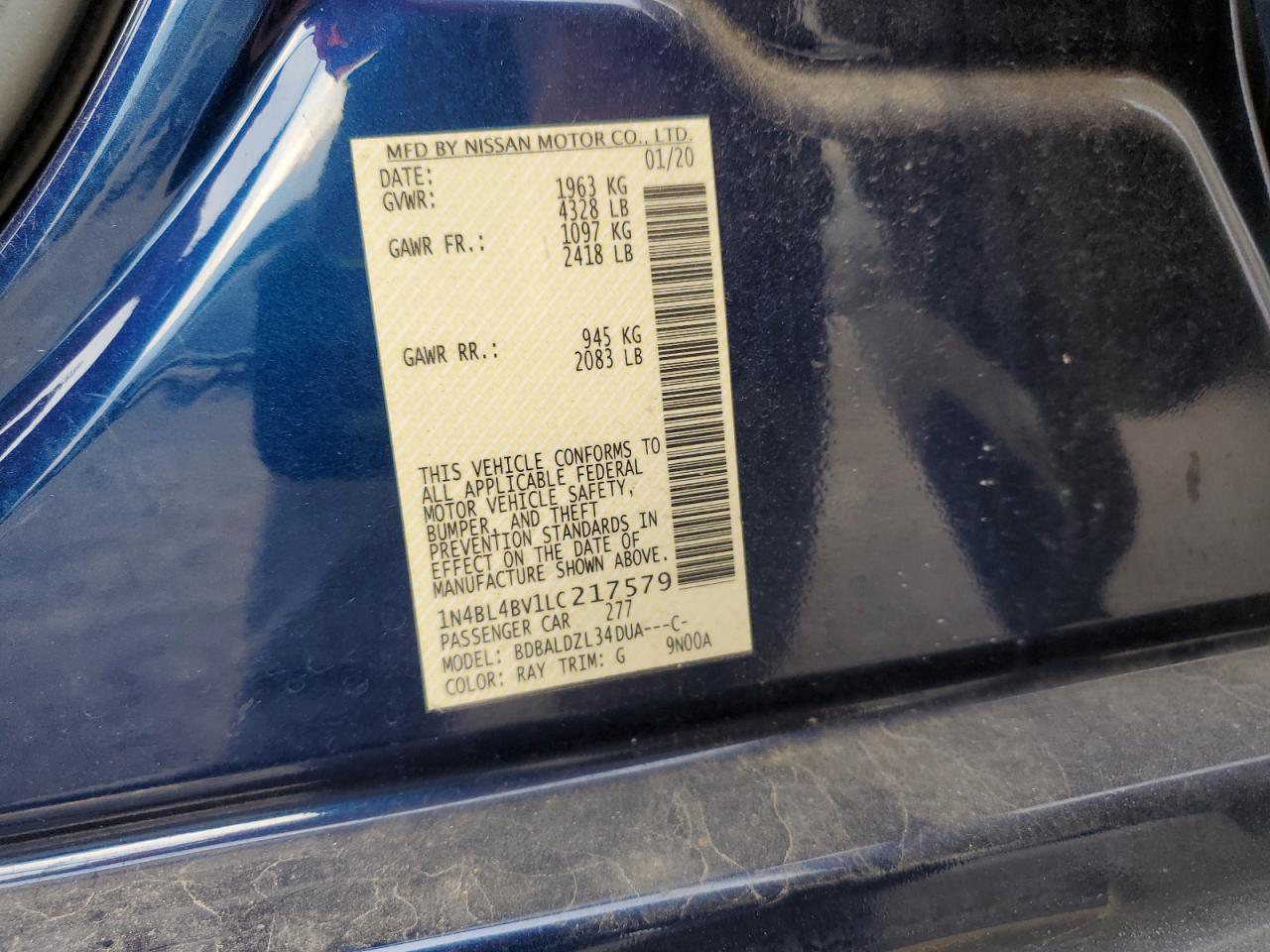 2020 Nissan Altima S VIN: 1N4BL4BV1LC217579 Lot: 93844615