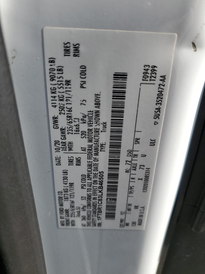 2020 Ford Transit T-250 VIN: 1FTBR1C83LKB46505 Lot: 91921815