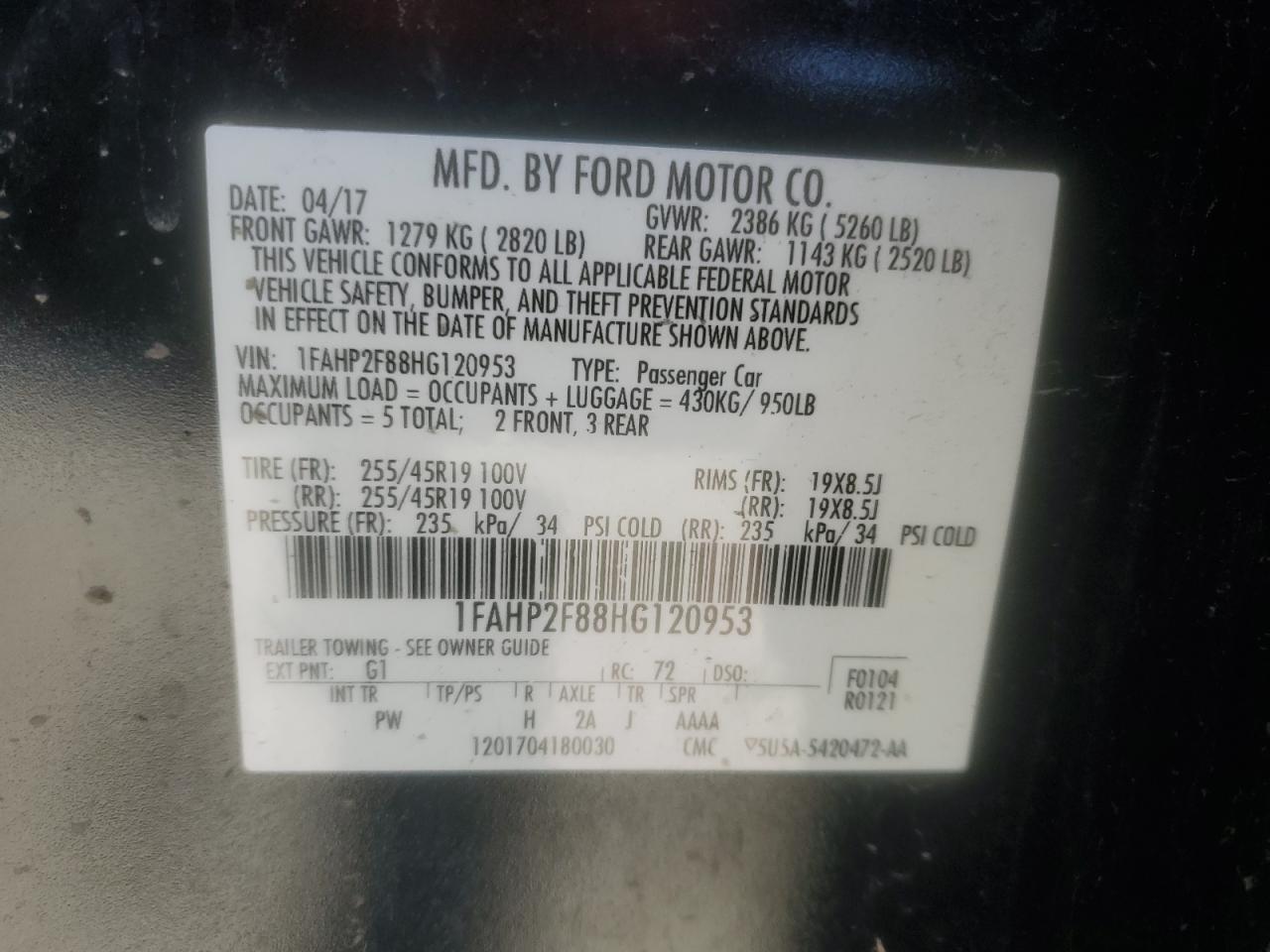 2017 Ford Taurus Limited VIN: 1FAHP2F88HG120953 Lot: 91842835