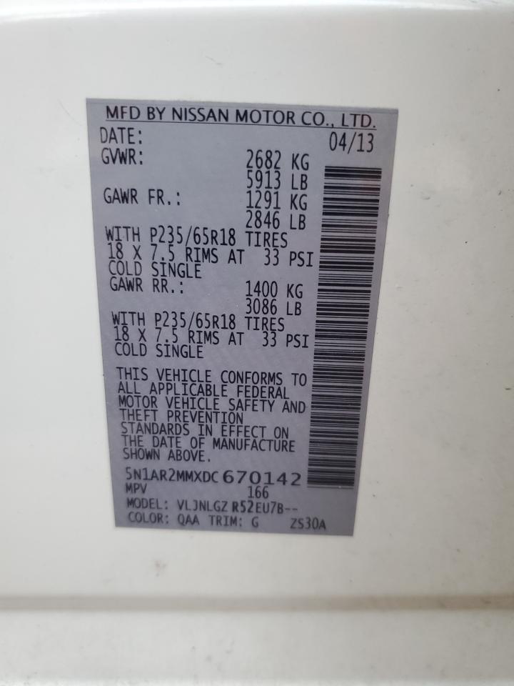 2013 Nissan Pathfinder S VIN: 5N1AR2MMXDC670142 Lot: 91472475