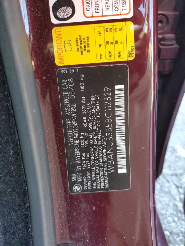 2008 BMW 528 I VIN: WBANU53558C112329 Lot: 93213815