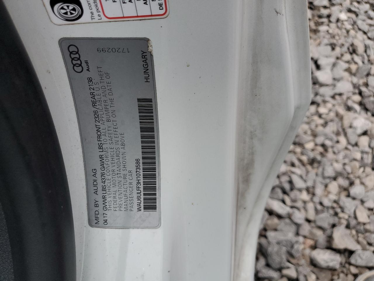 2017 Audi A3 Premium VIN: WAU6ULFF3H1073586 Lot: 93506185