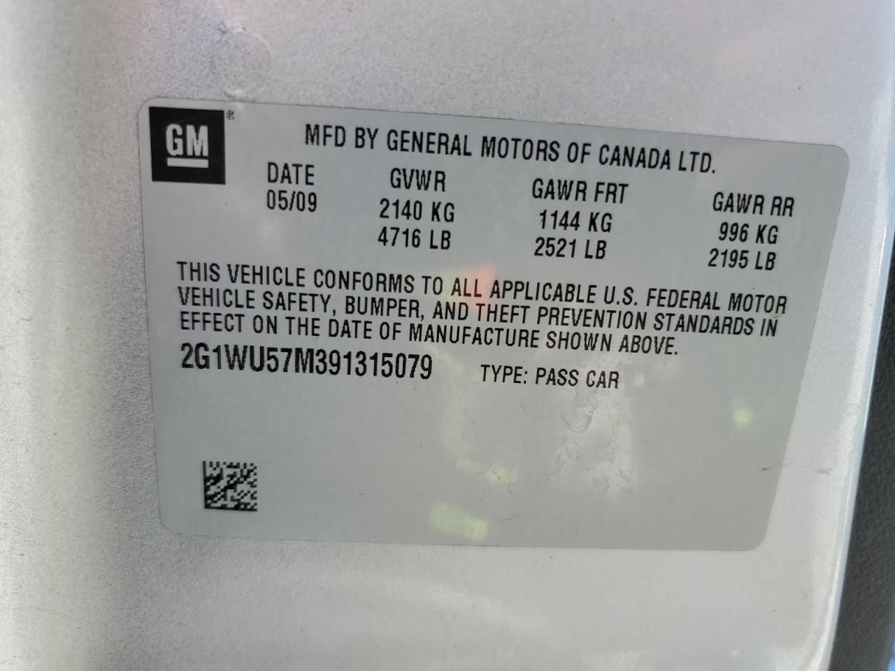 2009 Chevrolet Impala Ltz VIN: 2G1WU57M391315079 Lot: 92299485