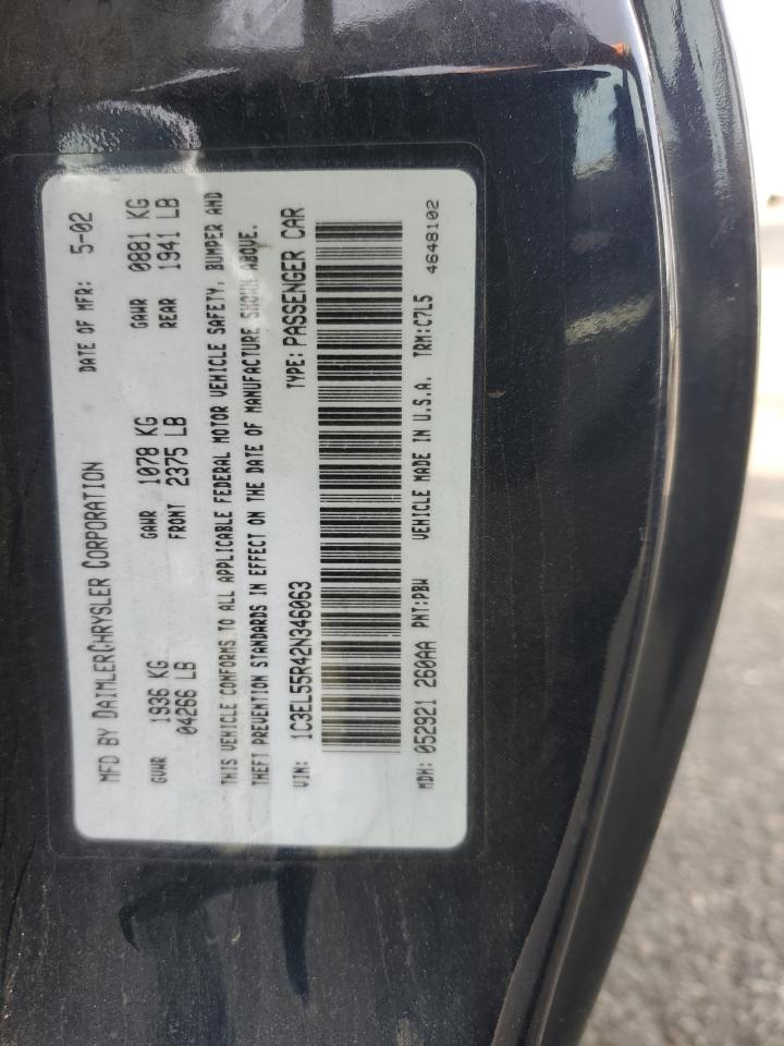 2002 Chrysler Sebring Lxi VIN: 1C3EL55R42N346063 Lot: 92119745