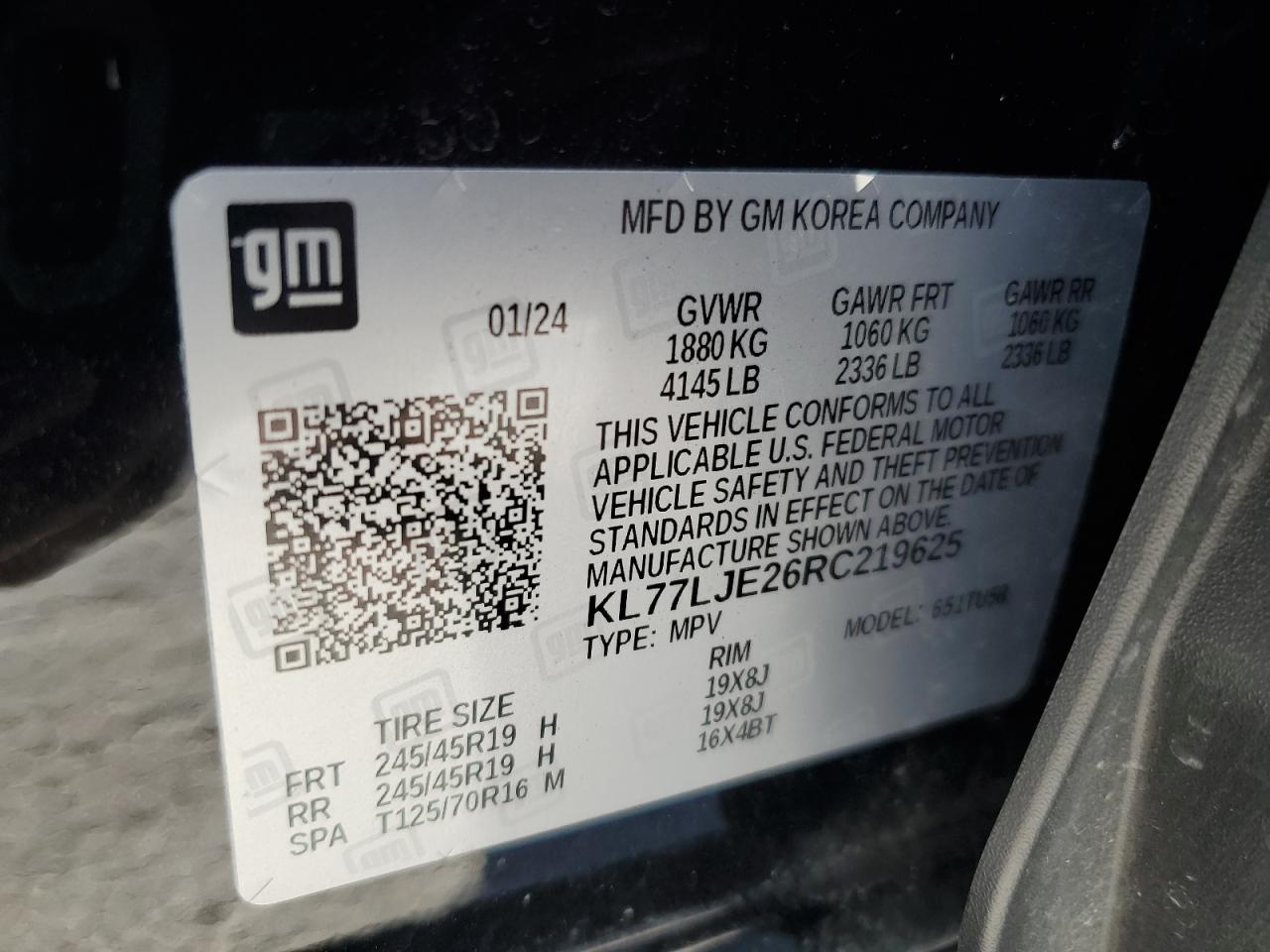 2024 Chevrolet Trax 2Rs VIN: KL77LJE26RC219625 Lot: 86879805