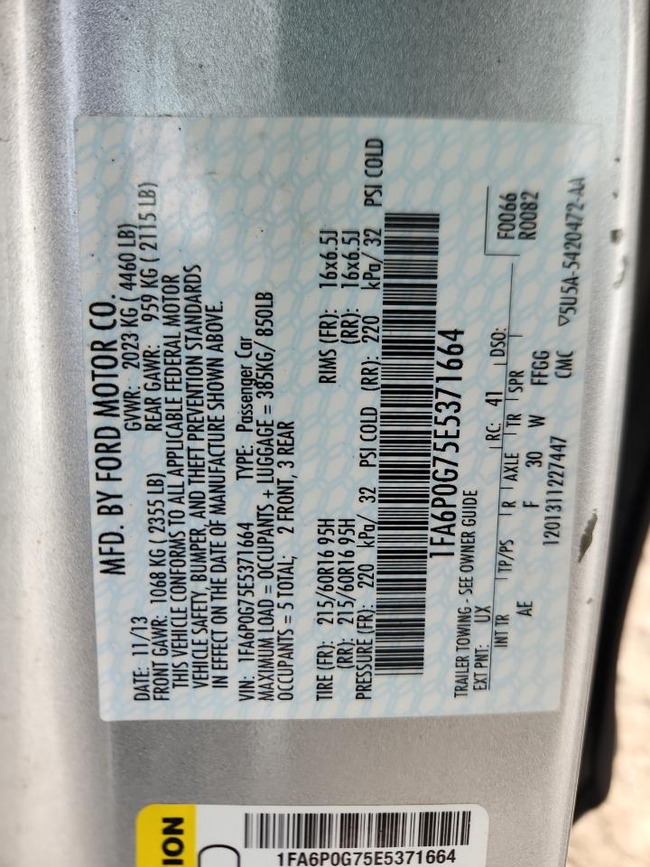 2014 Ford Fusion S VIN: 1FA6P0G75E5371664 Lot: 93057805