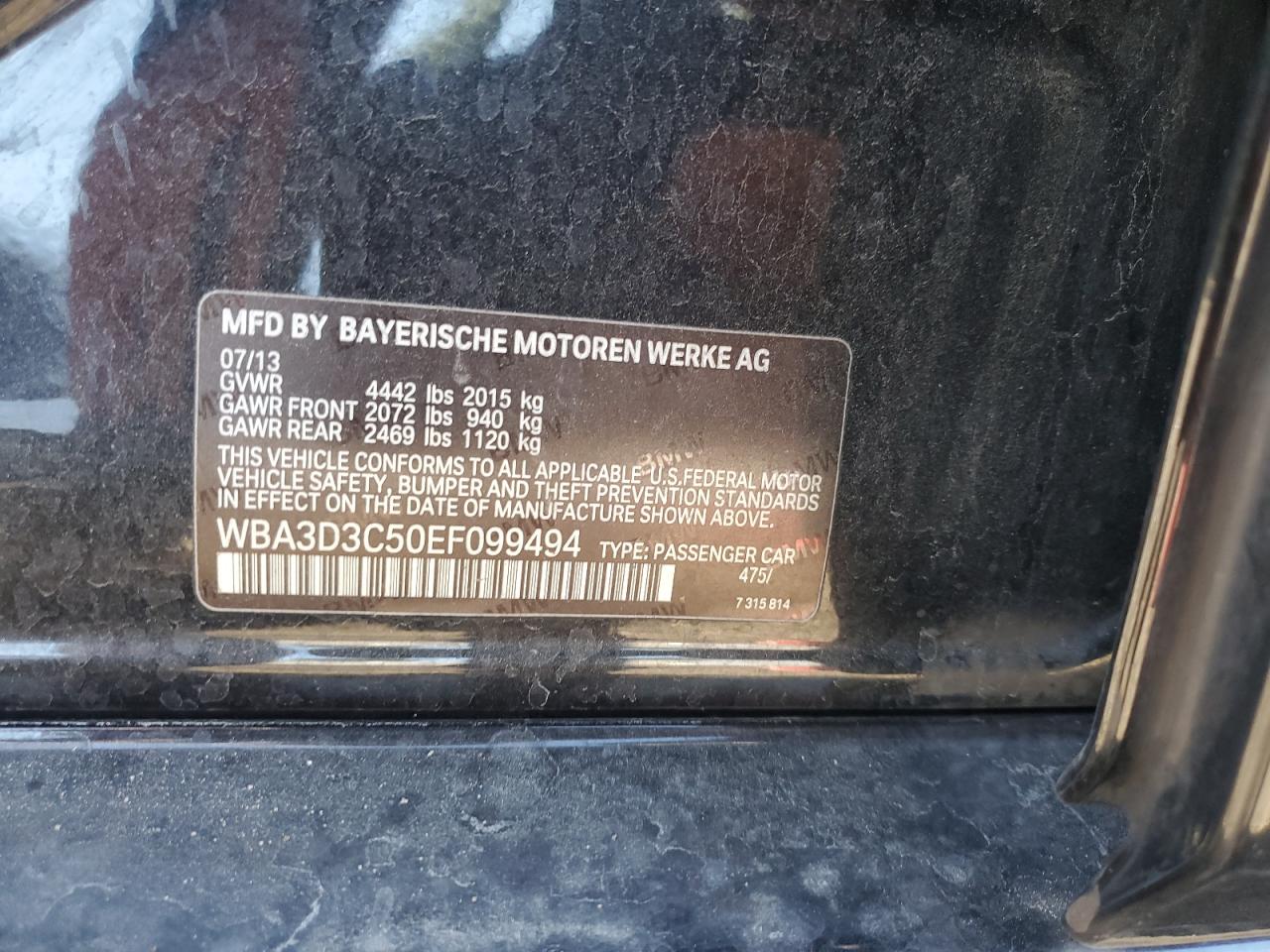 2014 BMW 328 D VIN: WBA3D3C50EF099494 Lot: 93081535