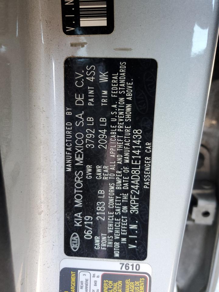 2020 Kia Forte Fe VIN: 3KPF24AD8LE141438 Lot: 91186005