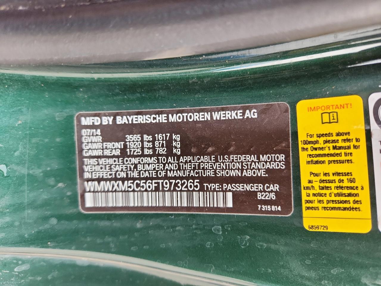 2015 Mini Cooper VIN: WMWXM5C56FT973265 Lot: 93455595