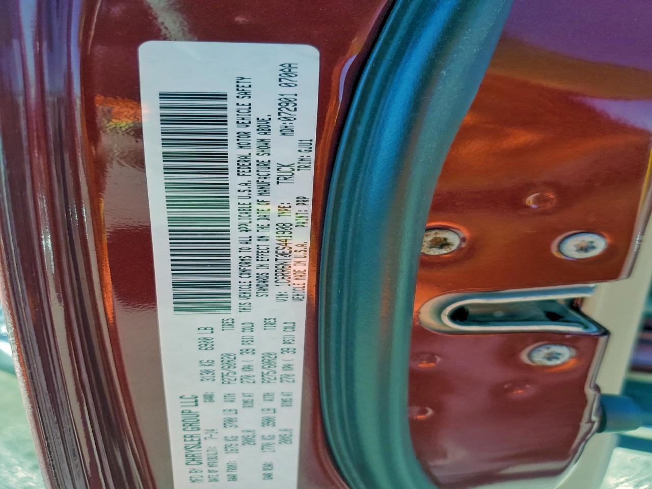 2014 Ram 1500 Laramie VIN: 1C6RR6NT0ES441908 Lot: 93434605