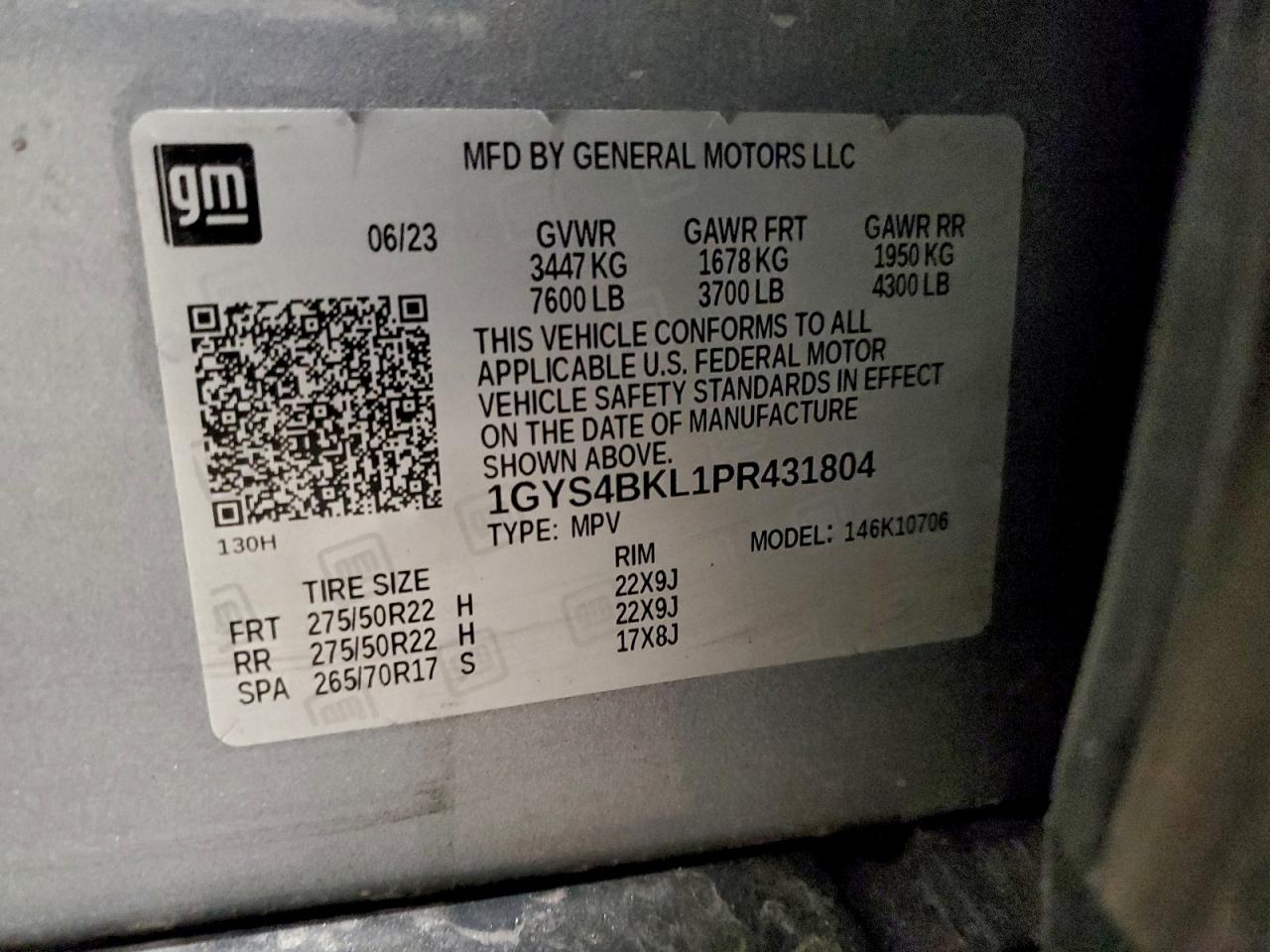 2023 Cadillac Escalade Premium Luxury VIN: 1GYS4BKL1PR431804 Lot: 93613345