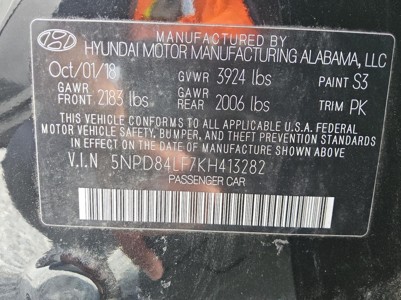 2019 Hyundai Elantra Sel VIN: 5NPD84LF7KH413282 Lot: 87379125