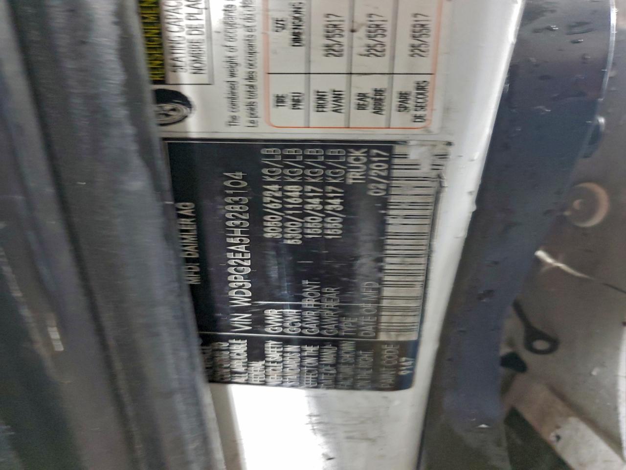 2017 Mercedes-Benz Metris VIN: WD3PG2EA5H3283104 Lot: 94257225