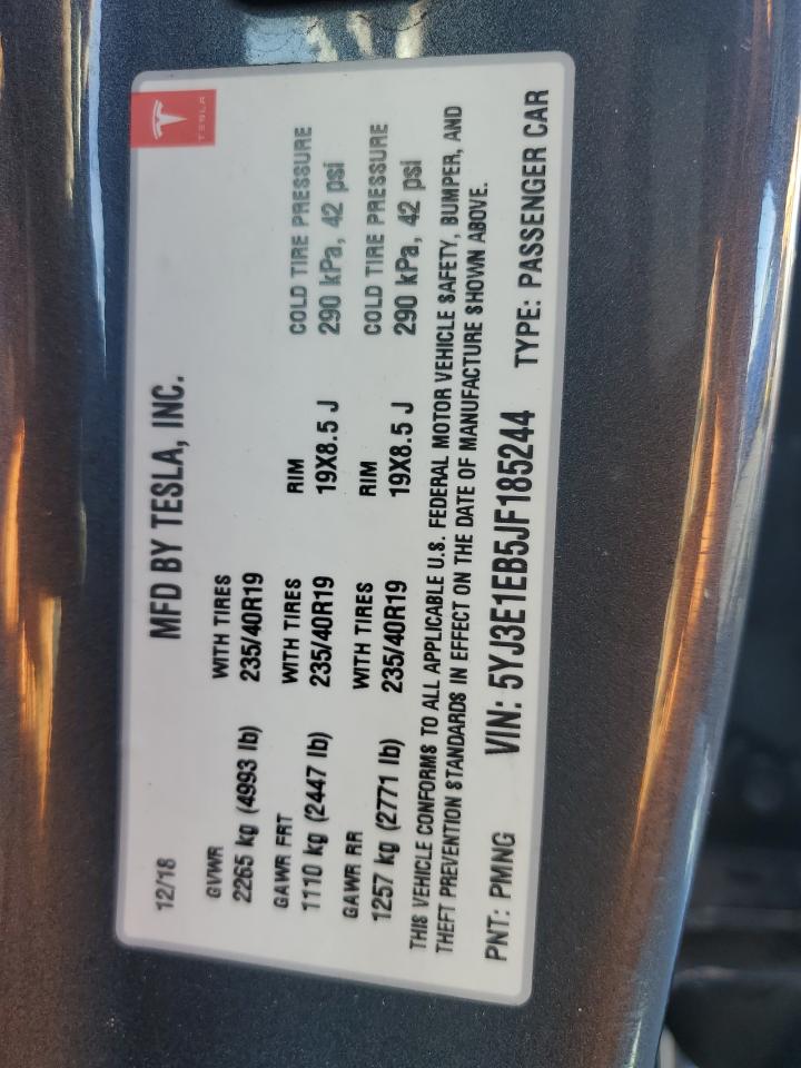 2018 Tesla Model 3 VIN: 5YJ3E1EB5JF185244 Lot: 90829255