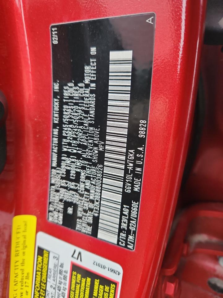 2011 Toyota Venza VIN: 4T3ZK3BB8BU038026 Lot: 93144445