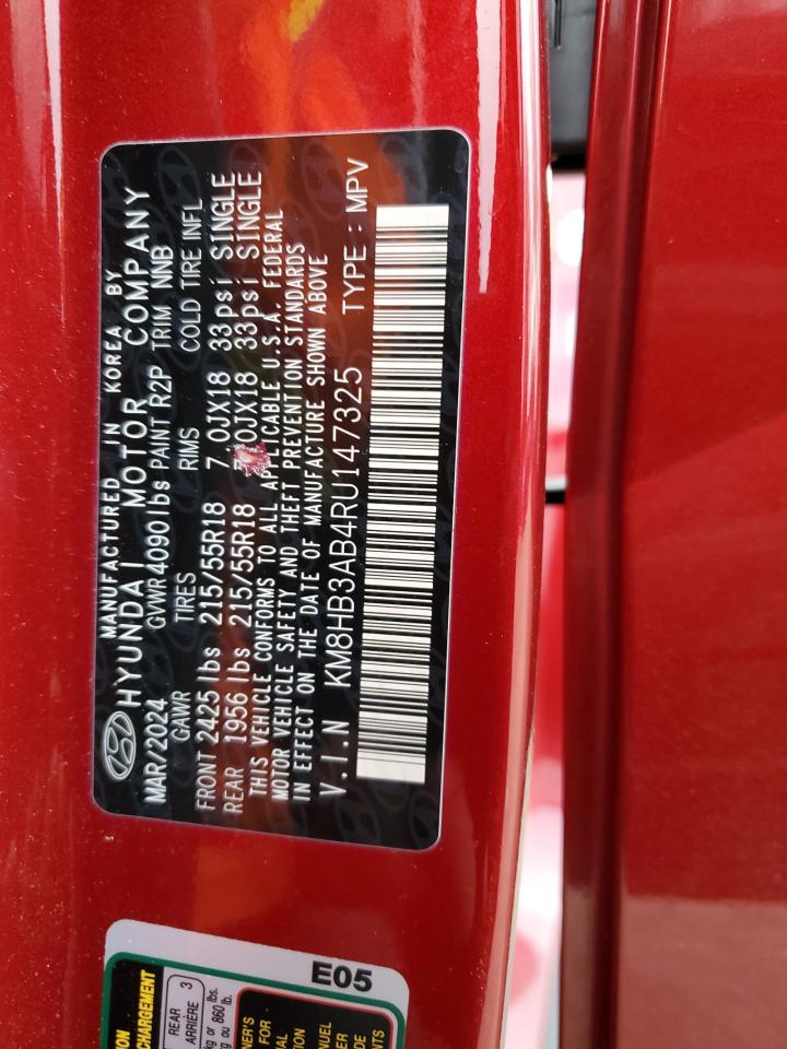 2024 Hyundai Kona Sel VIN: KM8HB3AB4RU147325 Lot: 92867155