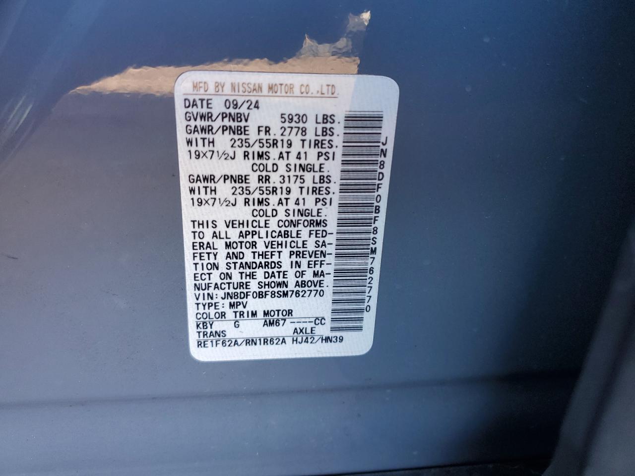 2025 Nissan Ariya Evolve+ VIN: JN8DF0BF8SM762770 Lot: 92493715