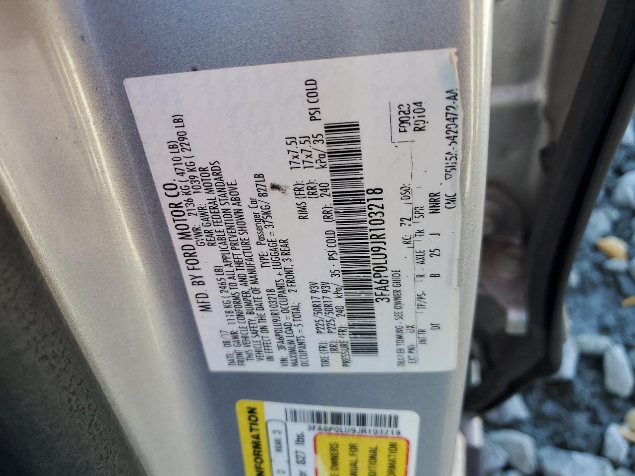 2018 Ford Fusion Se Hybrid VIN: 3FA6P0LU9JR103218 Lot: 91353795