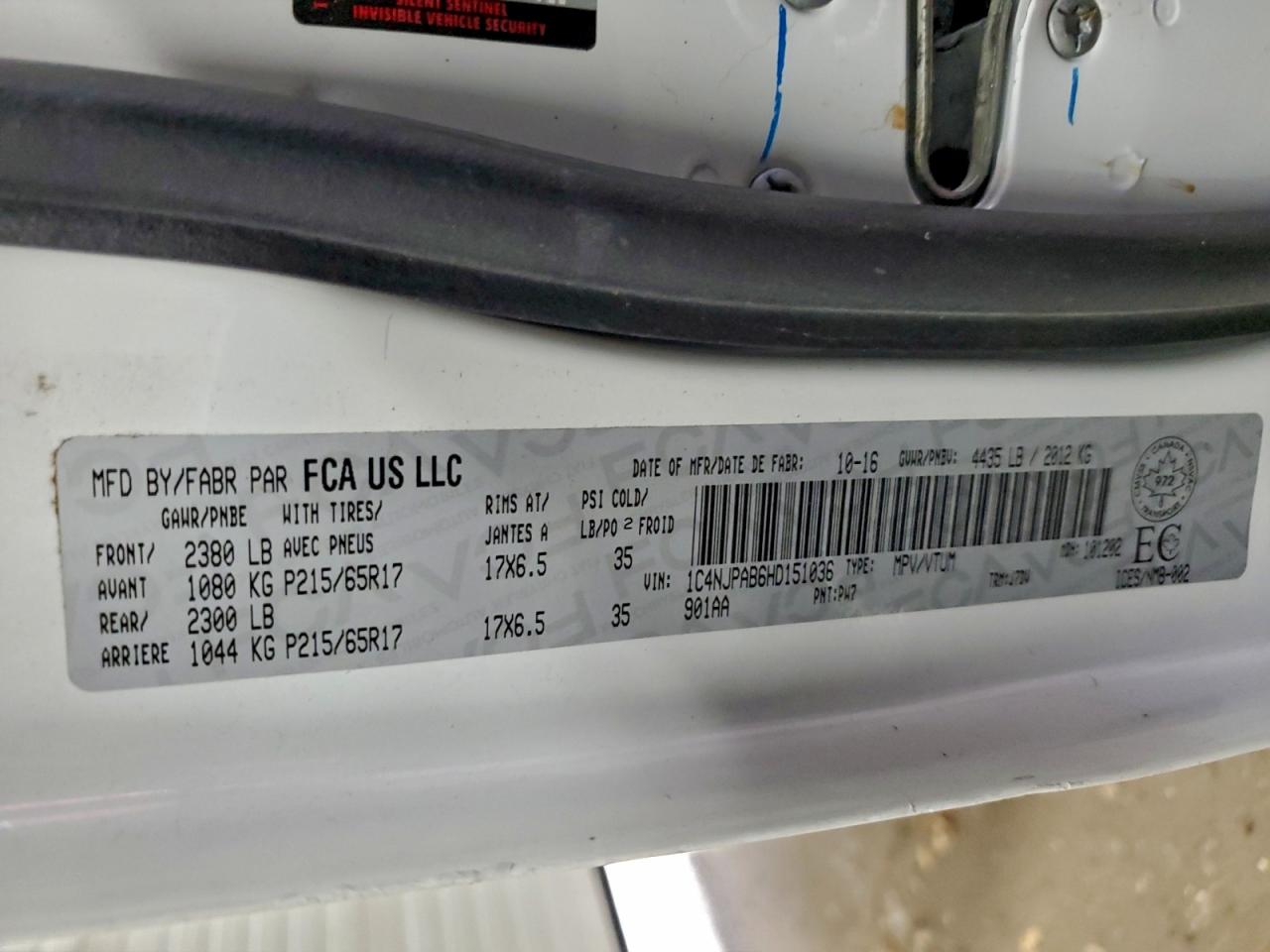 2017 Jeep Patriot VIN: 1C4NJPAB6HD151036 Lot: 94961025