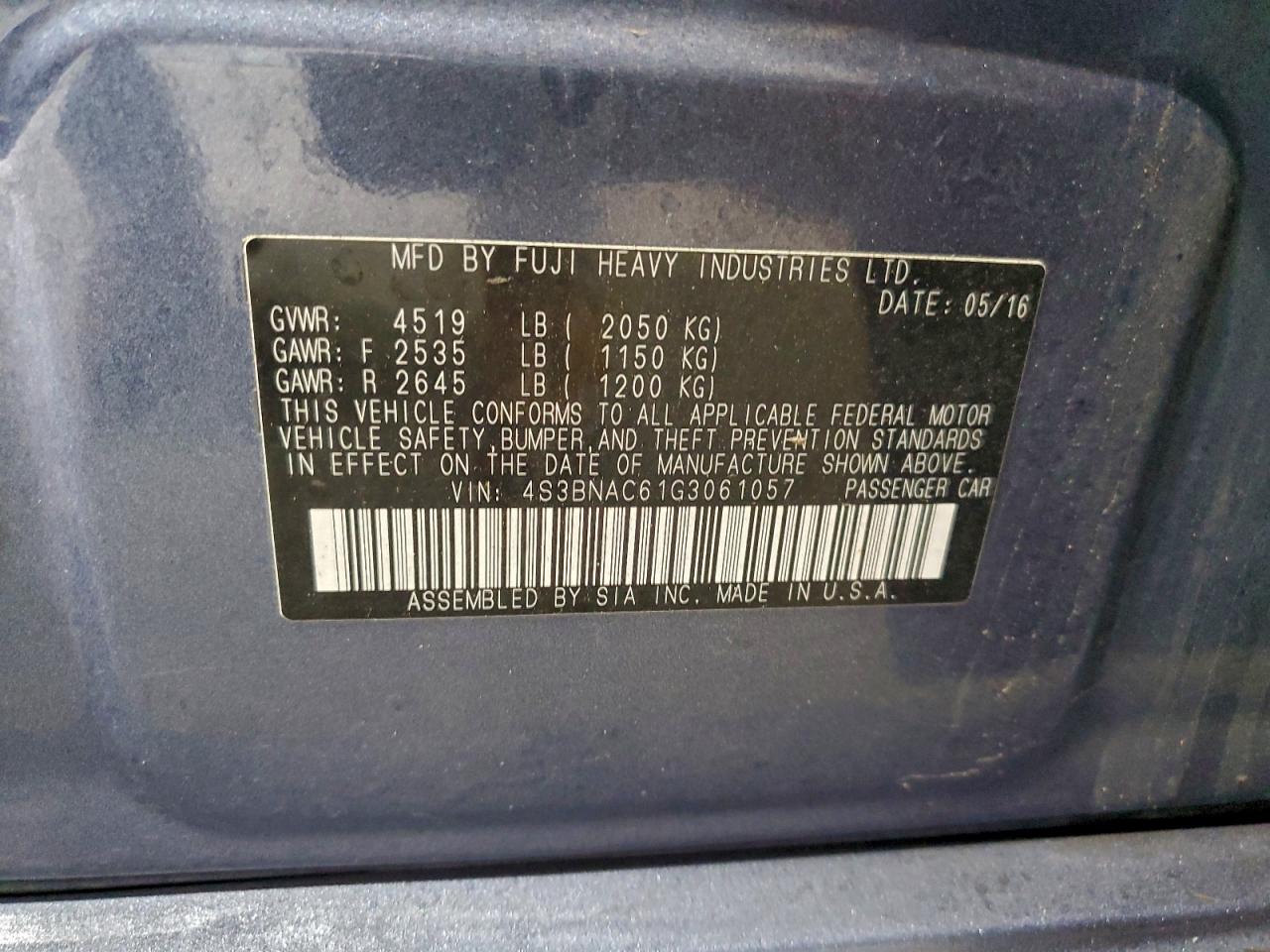 2016 Subaru Legacy 2.5I Premium VIN: 4S3BNAC61G3061057 Lot: 94196575