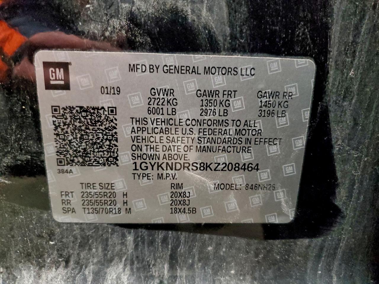 2019 Cadillac Xt5 Luxury VIN: 1GYKNDRS8KZ208464 Lot: 93813835