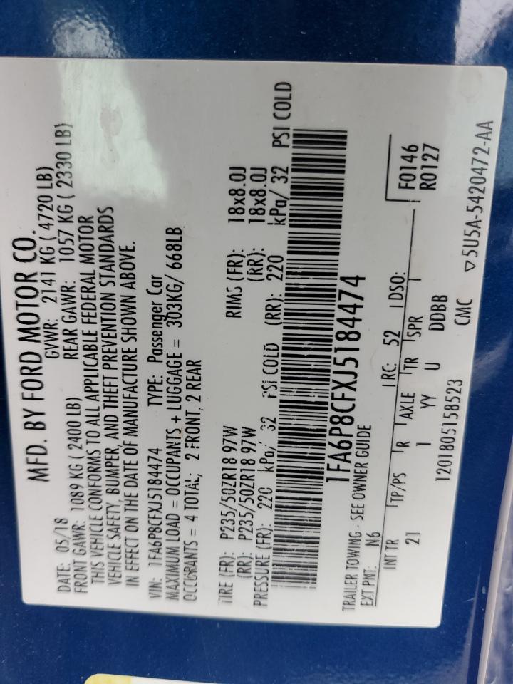 2018 Ford Mustang Gt VIN: 1FA6P8CFXJ5184474 Lot: 91678735