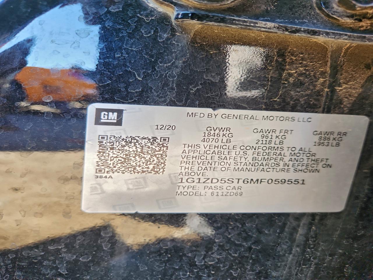2021 Chevrolet Malibu Lt VIN: 1G1ZD5ST6MF059551 Lot: 94416255