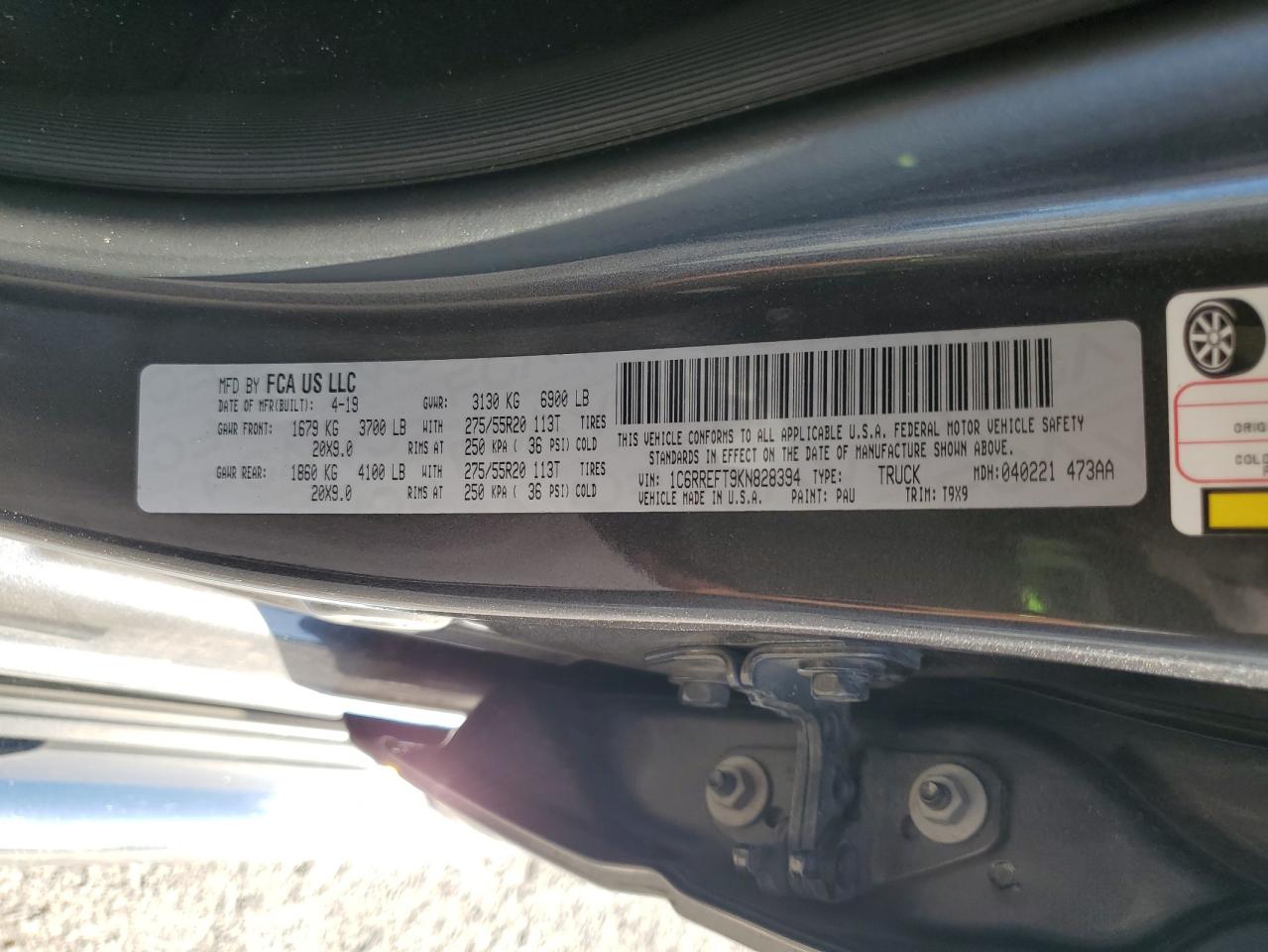 2019 Ram 1500 Big Horn/Lone Star VIN: 1C6RREFT9KN828394 Lot: 91699215