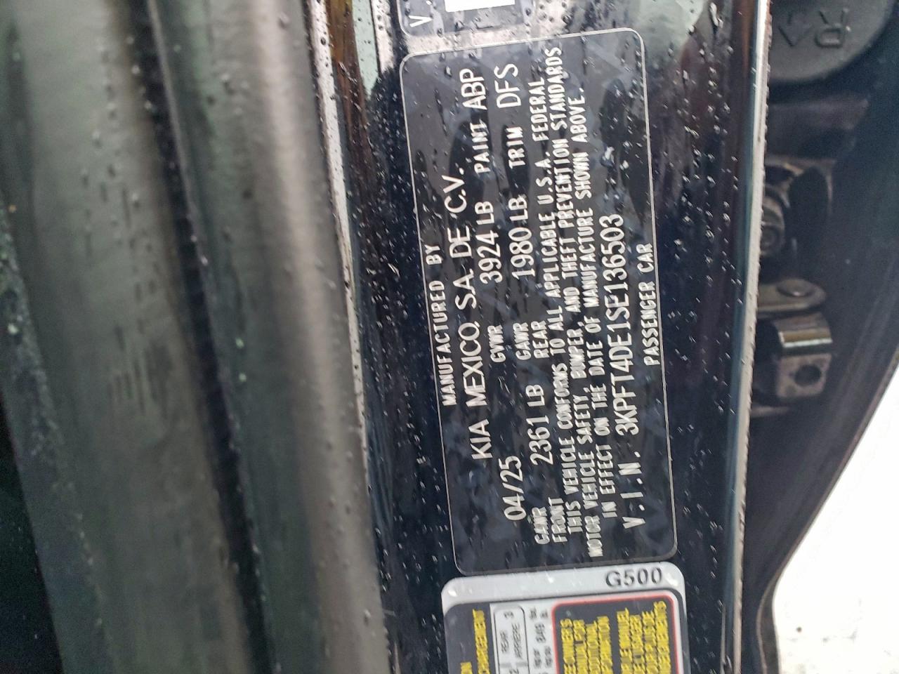 2025 Kia K4 Lx VIN: 3KPFT4DE1SE136503 Lot: 93929065