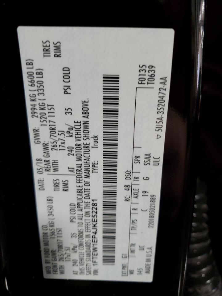 2018 Ford F150 Supercrew VIN: 1FTEW1EP4JKE52281 Lot: 90799365